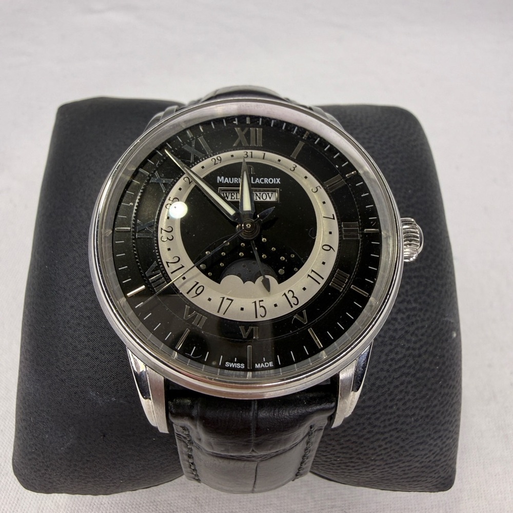 Maurice Lacroix Black and Silver Moonphase Dress Watch